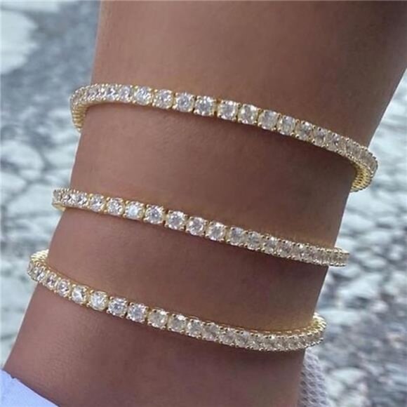 Tennis Ankle Bracelet Gold Anklet Adjustable with Extension 14K Gold Plated - Picture 5 of 7